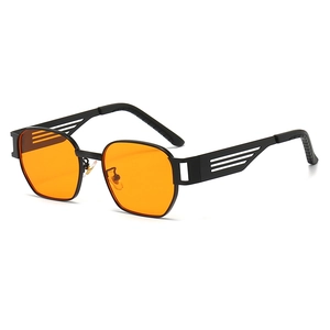 Retro Punk Sunglasses Metal Frame UV400 Square Hexagon Hollow Temple Fashion Eyewear For Men Women