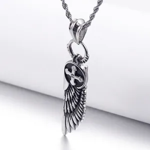 Angel Wing Cross Pendant Stainless Steel Retro Gothic Feather Necklace Jewelry Men Vintage Style