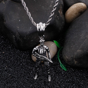 Titanium steel soldier pendant necklace with twisted rope chain on dark stone background