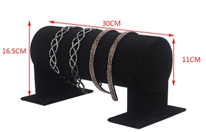 Detailed dimensions of 30cm black velvet headband display stand with size annotations