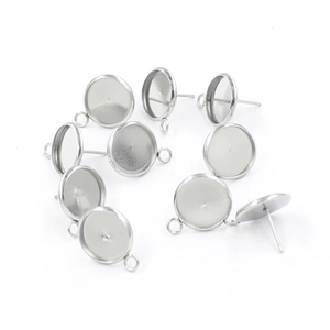 Polished stainless steel stud earring settings with hanging loops for DIY jewelry