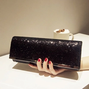 Women Evening Bag Glitter Sequin Clutch Purse With Chain Strap Rectangular Sparkling Flap Handbag For Wedding Party
