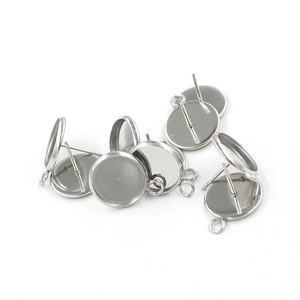 Polished stainless steel stud earring bases with hanging loops for DIY jewelry making