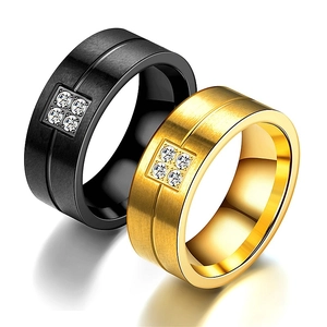European American Style Titanium Steel Ring For Unisex Inlaid Cubic Zirconia Geometric Brushed Black Gold Ring Jewelry