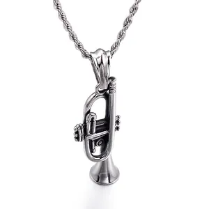Trumpet Musical Instrument Pendant Necklace 316L Stainless Steel Vintage Punk Rock Style Jewelry For Music Lovers
