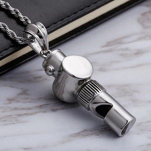 Polished stainless steel whistle pendant necklace on twist chain for men and women