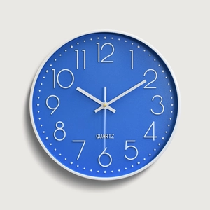 Modern 12-inch silent wall clock with dark blue dial and 3D white Arabic numerals