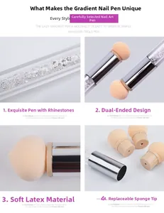 Stylo éponge dégradé pour ongles avec manche en strass et têtes d'éponge remplaçables