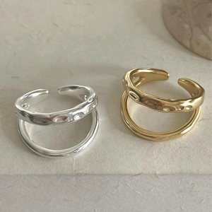 Minimalist double-layered S925 sterling silver open rings in gold and silver finish