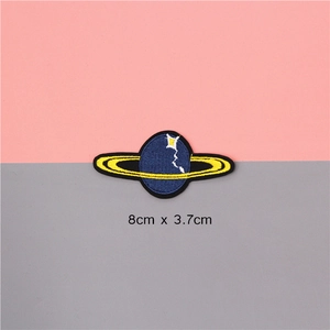 Embroidered space planet patch for DIY clothing repair with size marking 8cm x 3.7cm