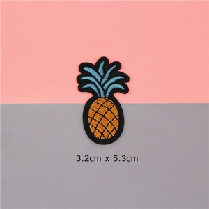 Pineapple embroidered patch with blue leaves and orange fruit for DIY clothes and bags