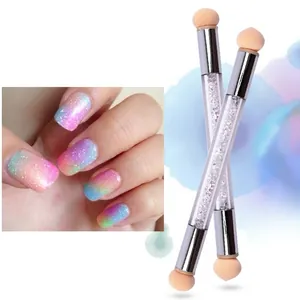 Stylo éponge à double embout pour manucure dégradée avec manche orné de strass brillants