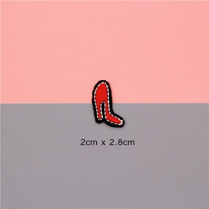 Red high heel embroidered iron-on patch for DIY clothing repair 2cm x 2.8cm size