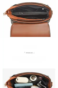 Détails des compartiments intérieurs spacieux et de la capacité de ce sac bandoulière marron