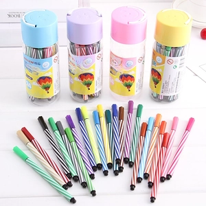Colorful washable watercolor pens set, 24 colors per bucket, creative art supplies detail.