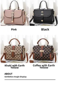 Quatre sacs à main tendance pour femmes en rose, noir et motifs à carreaux avec boucles en métal