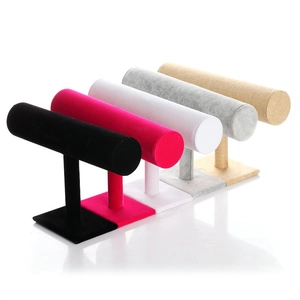 T-Bar Jewelry Display Stand Velvet Flocked And Linen Single Tier Bracelet Watch Bangle Hair Scrunchie Organizer Holder Rack