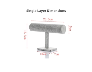 Detailed view of grey velvet bracelet stand dimensions 23.5x15.5cm with soft texture