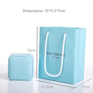 White jewelry paper bag with JUST FOR YOU text and matching gift box, 15x11.5x7cm size