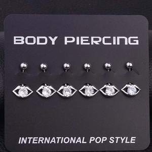 Set of 12 stainless steel body piercing studs featuring sexy lip shapes and clear zircon