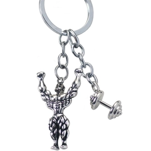 Fitness Gym Keychain Boxing Gloves Barbell Weight Plate Dumbbell Muscle Man Metal Keyring Sports Novelty