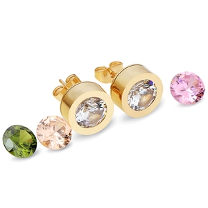 Minimalist 11MM stainless steel round zircon stud earrings with colorful stone options