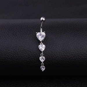 Stainless Steel And Copper Heart Zircon Dangle Belly Piercing Navel Ring Graduated Sparkling Body Jewelry For Women