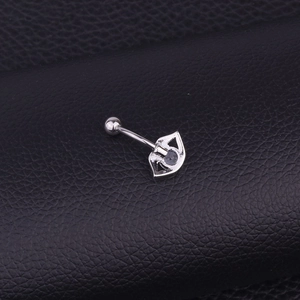 Polished silver stainless steel belly button ring with a sparkling butterfly zircon pendant