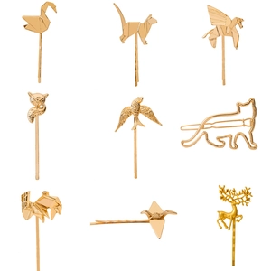 Geometric Animal Hair Clips Alloy Origami Cat Fox Pegasus Minimalist Rhinestone Artificial Pearl Bobby Pins For Women