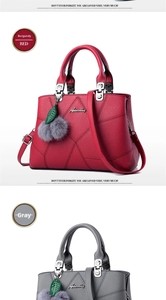 Elegant embroidered mother's handbags in burgundy and grey with fuzzy ball charms