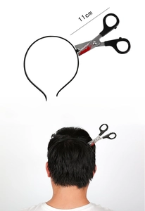Detail view of 11cm Halloween headband showing a scissors through head effect with blood stains