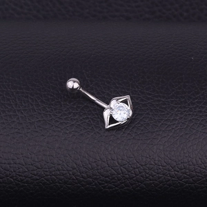 Polished stainless steel belly ring with sexy lip design and clear zircon stone inlay