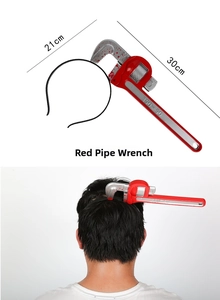 Macro view of Halloween prank headband with blood wrench including size specs 21cm by 30cm