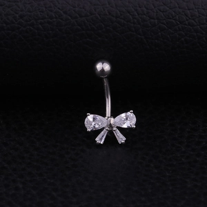 Anneau De Piercing De Nombril Barre En Acier Inoxydable Nœud En Cuivre Zircon Incrusté Bijoux De Nombril Pour Femme Style Western