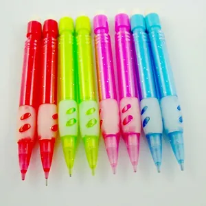 Mini Mechanical Pencil Transparent Glitter Plastic Portable Writing Tool With Rubber Grip Top Eraser For Students Office