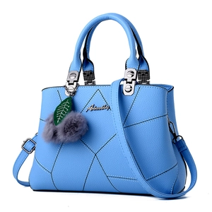 Sky blue embroidered tote bag with lychee pattern and detachable shoulder strap