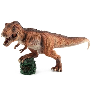 Detailed macro view of realistic T-Rex toy skin texture and roaring muscular expression
