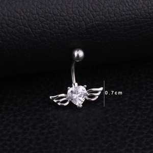 Winged heart zircon belly button ring made of stainless steel with a 0.7cm gemstone