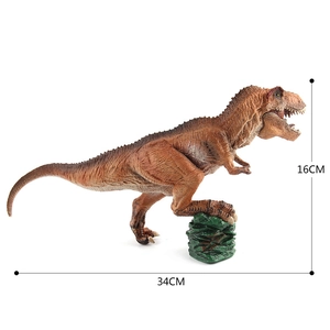 Detailed T-Rex dinosaur figure with dimensions 34cm x 16cm on a green rock base