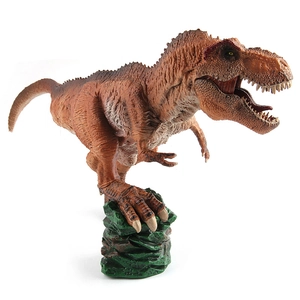 Realistic T-Rex dinosaur action figure model on rock base for kids collection