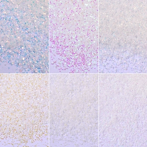 Set of six iridescent white and pastel fine nail glitters for manicures and DIY crafts
