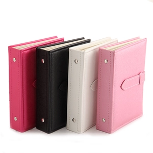 Portable leather jewelry storage book with cross grain texture and buckle in four colors