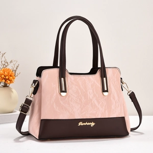 Detail van roze en bruine leren crossbodytas met gouden hardware en Danbaoly-logo