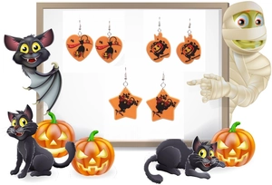 Lot de 3 paires de boucles d'oreilles d'Halloween en acrylique forme cœur et citrouille