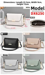 Detailed view of women's fashion crossbody bag with dimensions and interior compartments