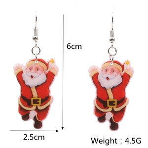 Detailed size chart showing 6cm x 2.5cm dimensions for Santa Claus acrylic earrings