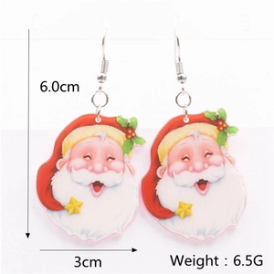 Detailed size view of acrylic Santa Claus earrings measuring 6.0cm by 3cm weighing 6.5g