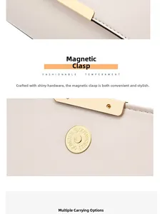 Detail of light beige leather bag showing golden magnetic clasp and easy closure