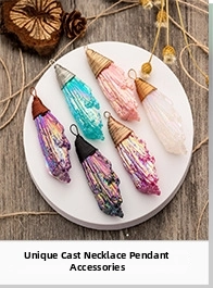 Set of six irregular crystal pendants with iridescent plating and wire-wrapped loops