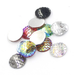 16mm round colorful fish scale resin cabochons with flat back for DIY jewelry making
